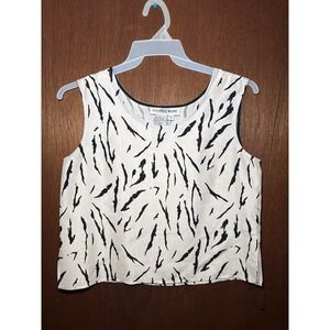 Galinda Wang Vintage 100% Silk Tank Top Ivory Black Abstract Stripe Size 8